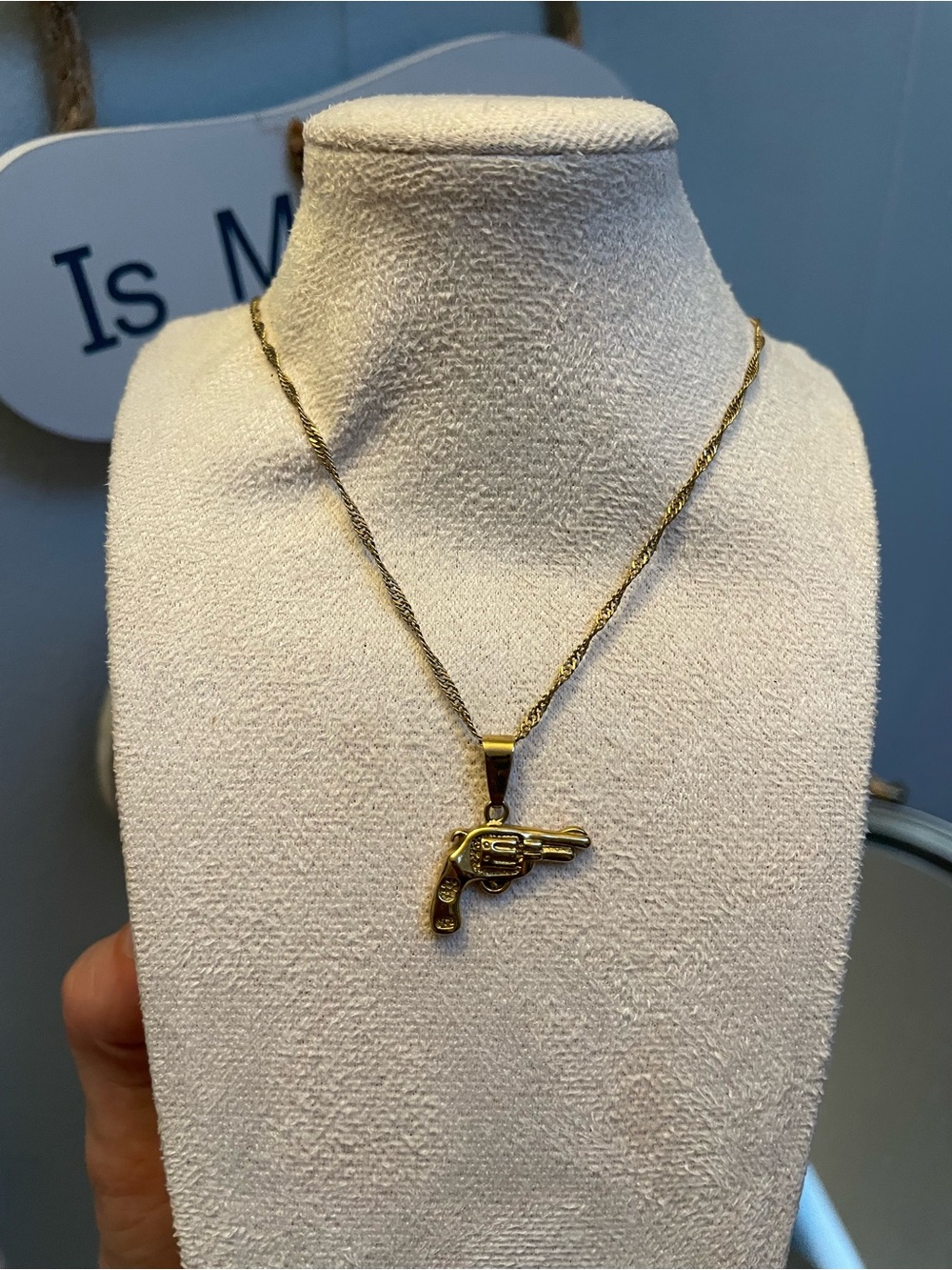 Gold Tone Revolver Pendant Necklace - Gold